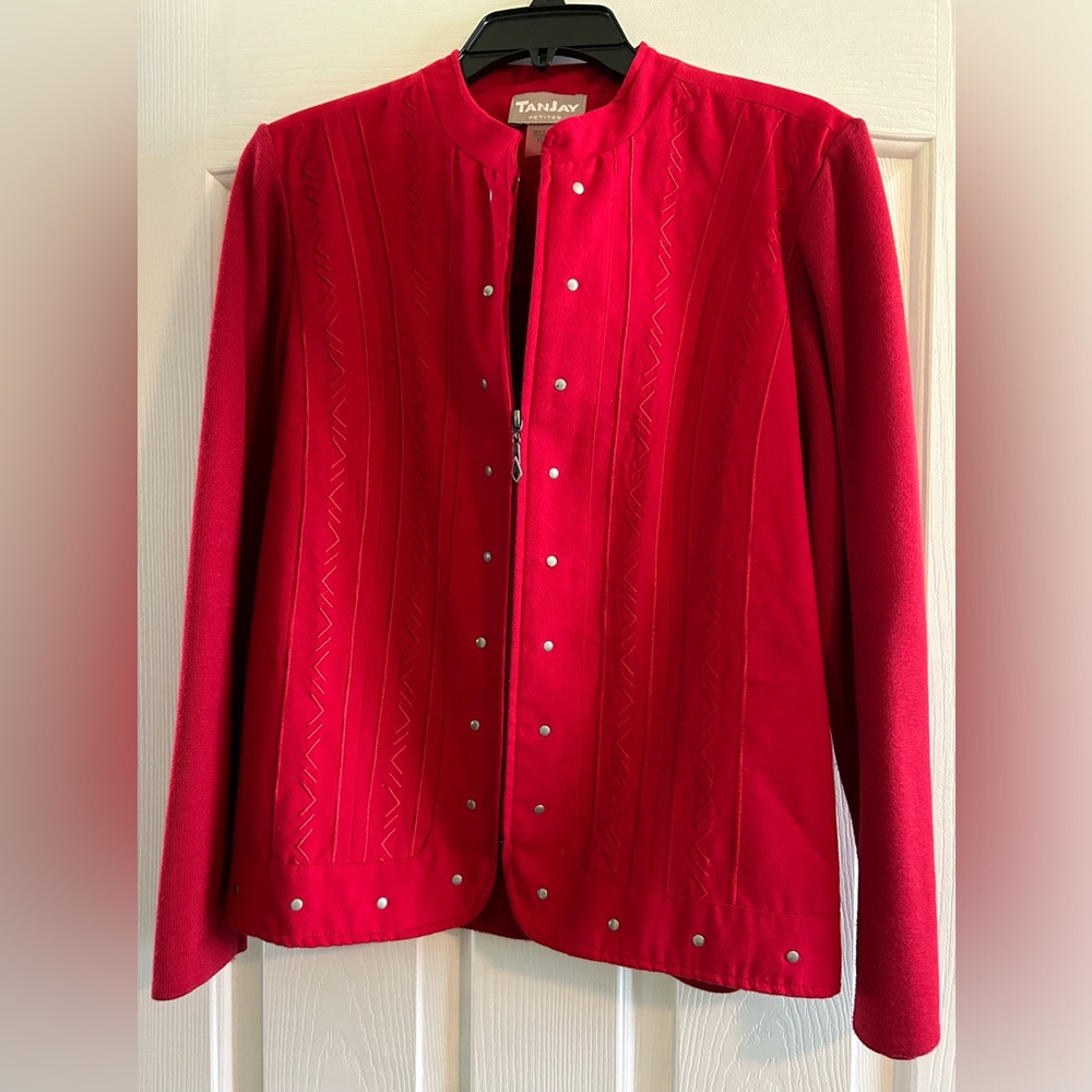 Red zip front sweater jacket